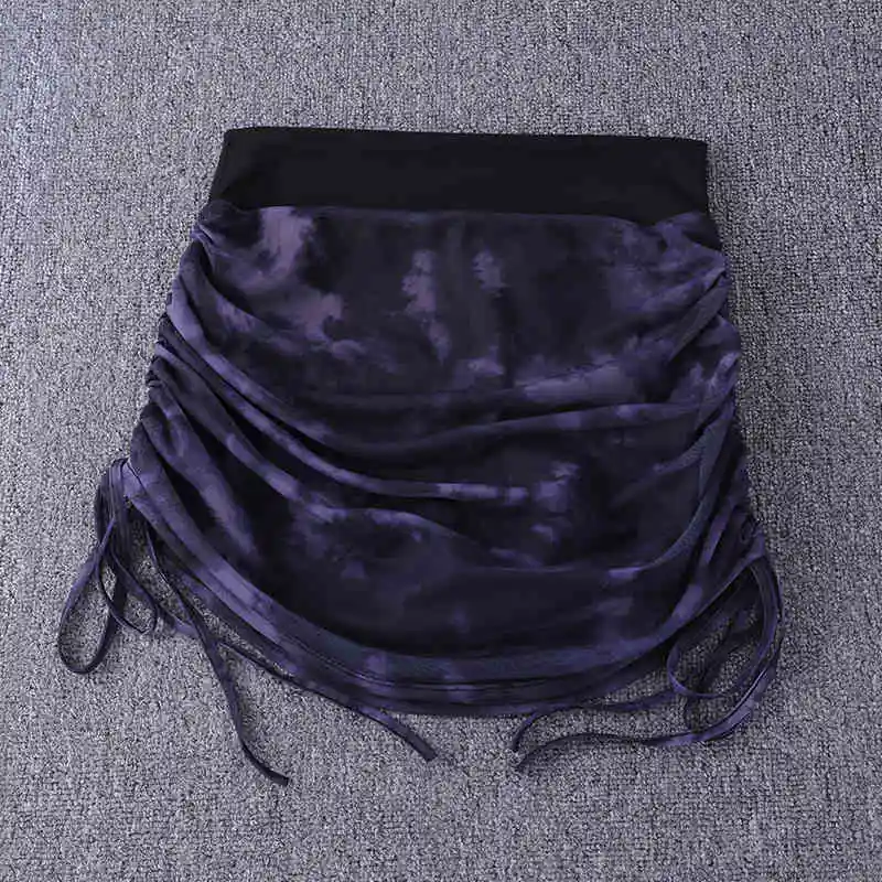 Printed Tie Dyed Mesh Yoga Short Skirt Women Anti Shining Wrap Hip Skirt High Waist Sexy Sports Half Skirt Summer