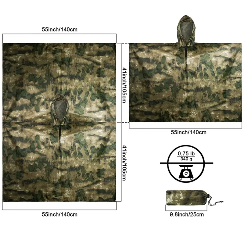 MENFLY ATFG Moss Camouflage Tactical Waterproof Rain Jacket for Hunting Men's Military Camo Raincoat for Women Atacs Fg Poncho - Image 4