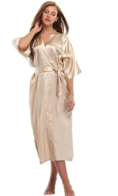 Women Silk Satin Long Wedding Bride Bridesmaid Robe Kimono Robe Feminino Bath Robe Large Size XXXL Peignoir Femme Sexy Bathrobe - Image 2