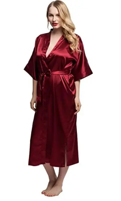 Women Silk Satin Long Wedding Bride Bridesmaid Robe Kimono Robe Feminino Bath Robe Large Size XXXL Peignoir Femme Sexy Bathrobe - Image 4