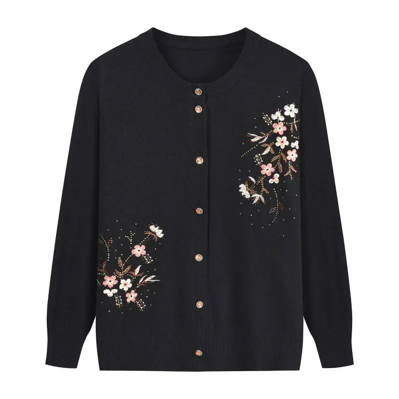 Spring Autumn Thin Knit Cardigan Jackets Grandma Embroidered Long Sleeve Sweater Outerwear Plus Size Short All-match Women's Top - Image 5