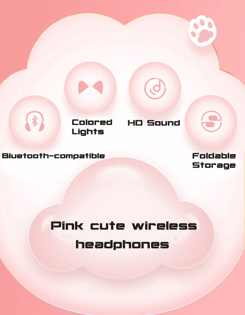 Pink Cute Cat Ears Wireless Headphone Bluetooth-compatible Headset Stereo Foldable Earphone with Microphone Music Kid Girl Gift - Image 6