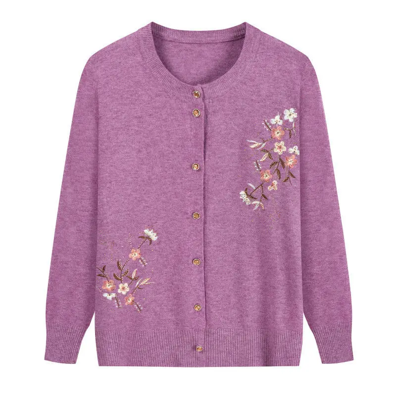 Spring Autumn Thin Knit Cardigan Jackets Grandma Embroidered Long Sleeve Sweater Outerwear Plus Size Short All-match Women's Top - Image 2