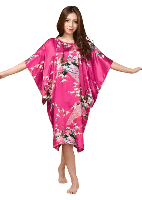 Sexy Female Silk Rayon Robe Bath Gown Nightgown Summer Casual Home Dress Printed Loose Sleepwear Plus Size Nightwear Bathrobe - Image 4