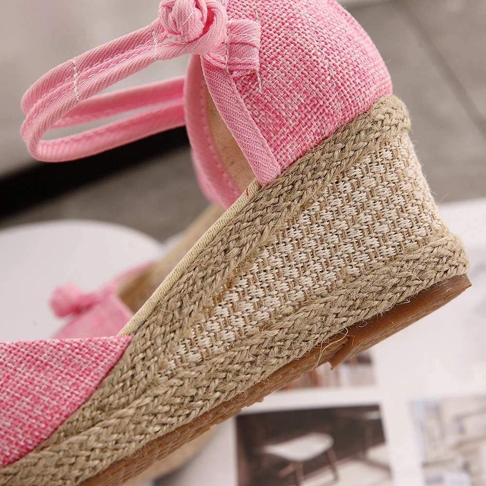 Veowalk Vintage Women Sandals Casual Linen Canvas Wedge Sandials Summer Ankle Strap 6cm Med Heel Platform Pump Espadrilles Shoes - Image 5
