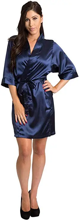 Burgundy Satin Kimono Robes women short pajamas dressing gown wine red Bridesmaid Gift team bride Bridal Party Robes - Image 5