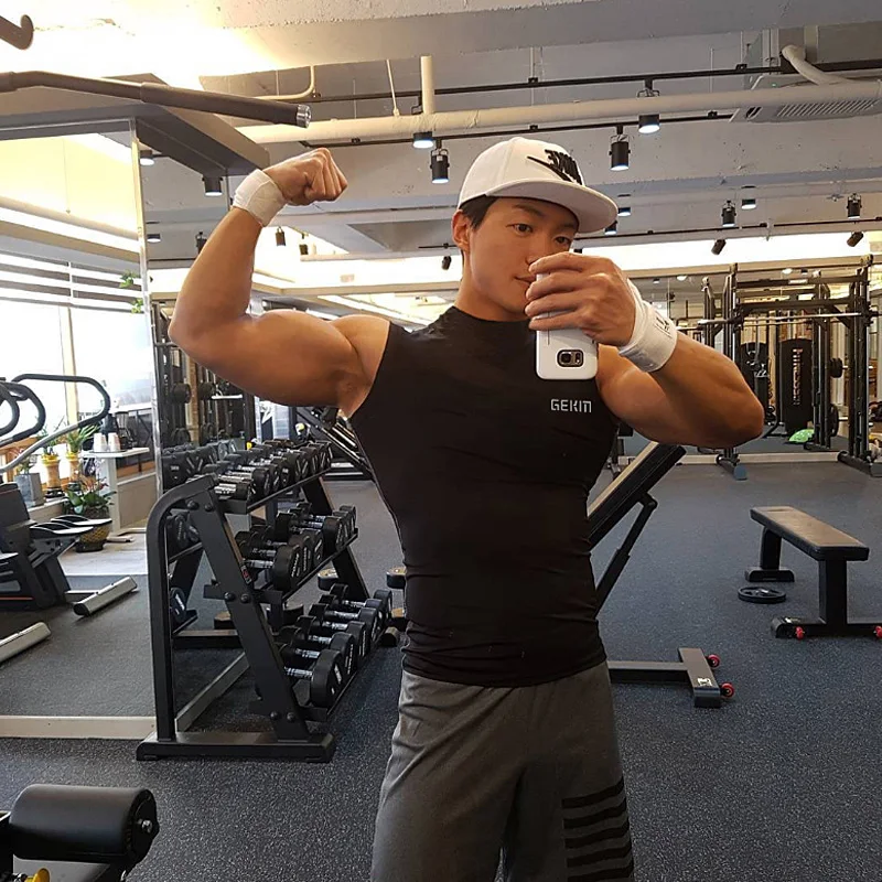 Men's High Collar Sleeveless Fitness Clothing Bodybuilding Muscle Undershirt Gym Running Singlets Sport Casual Tank Top Men Vest - Image 5
