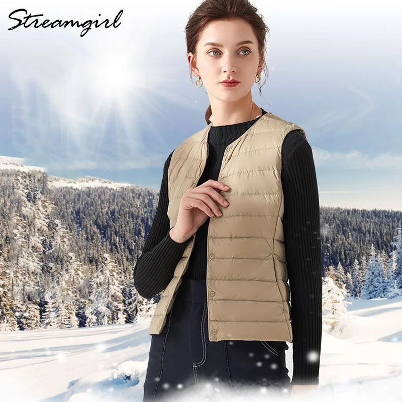 Duck Down Vest Women Outerwear Ultra Light Jacket Women 2019 Sleeveless Ultra Thin Down Jacket Female Women's Warm Vest Winter - Image 3