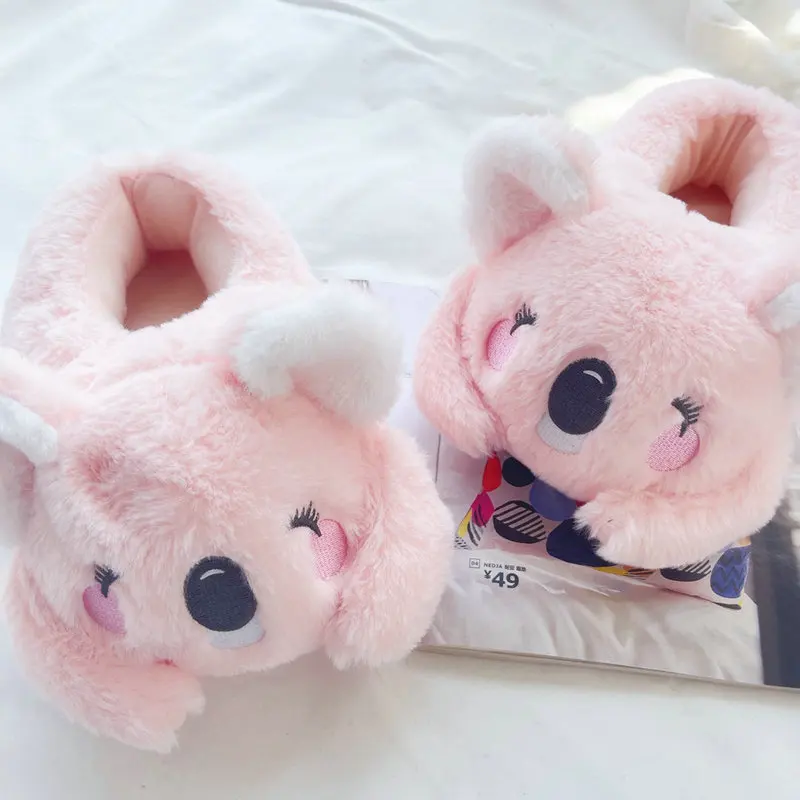 Cute Pink Gray Koala Cartoon Animal Plush Slippers Female Winter Warm Koala Home Woman Slipper - Image 3