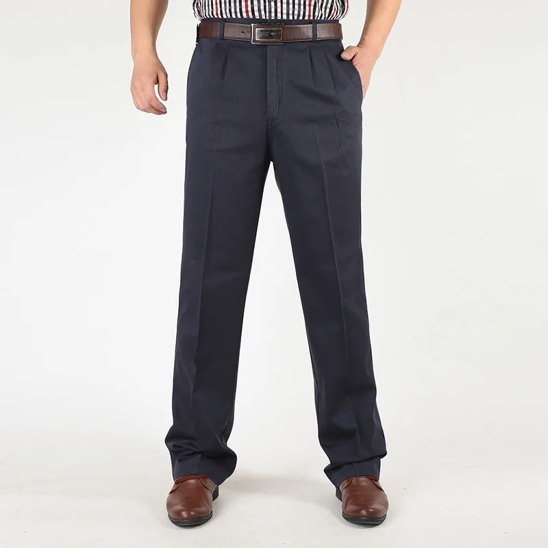 Men's Casual Trousers Men Pants Male Brand Solid Color High Waist Loose Pure Cotton Double Pleat Wrinkle Pant YGSHA65 - Image 3
