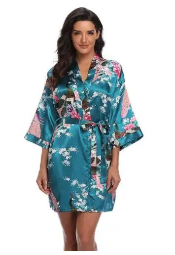 Sexy Print Kimono Gown Satin Women Bathrobe Bridal Wedding Gift Silky Sleepwear Nightdress Oversize 3XL Nightgown Homewear - Image 6