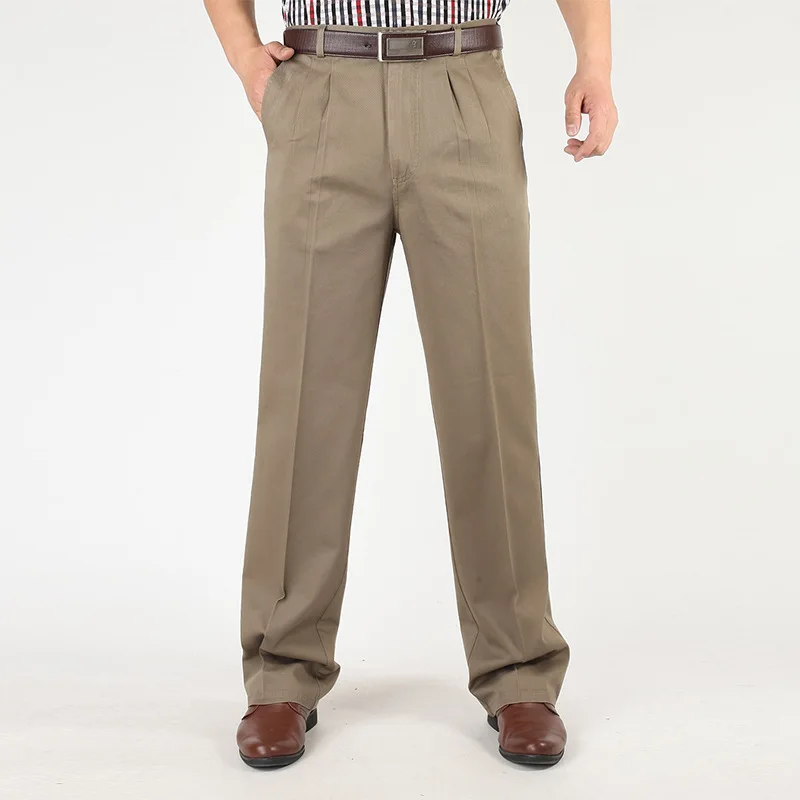 Men's Casual Trousers Men Pants Male Brand Solid Color High Waist Loose Pure Cotton Double Pleat Wrinkle Pant YGSHA65 - Image 4