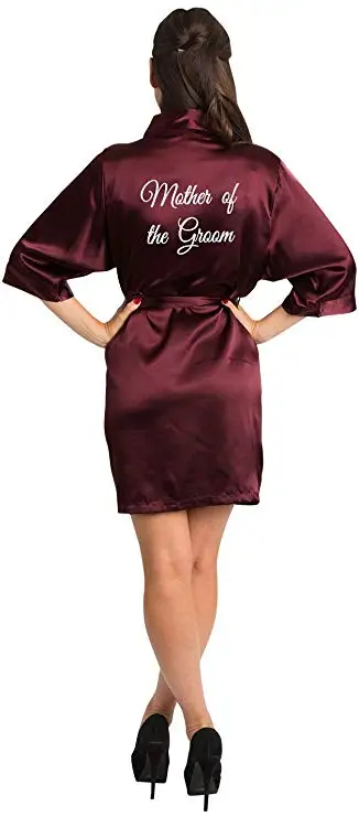 Burgundy Satin Kimono Robes women short pajamas dressing gown wine red Bridesmaid Gift team bride Bridal Party Robes - Image 6