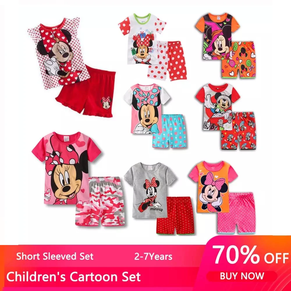 New Summer Kids Boys Girls Clothes Baby cotton Princess Pajamas Summer Short Sleeved Set Cartoon Minnie Children's Sleepwear - Image 2