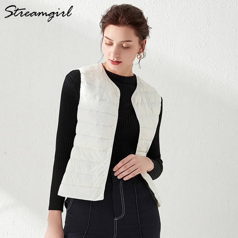 Duck Down Vest Women Outerwear Ultra Light Jacket Women 2019 Sleeveless Ultra Thin Down Jacket Female Women's Warm Vest Winter - Image 2