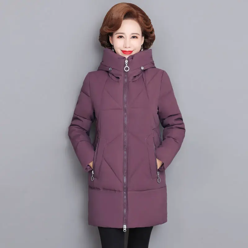 Hooded Thick Down Jacket Female 2023 New Middle Aged Mother Cotton Winter Coat Grandmother Wear Plus Size Long Parka Women 6XL - Image 2
