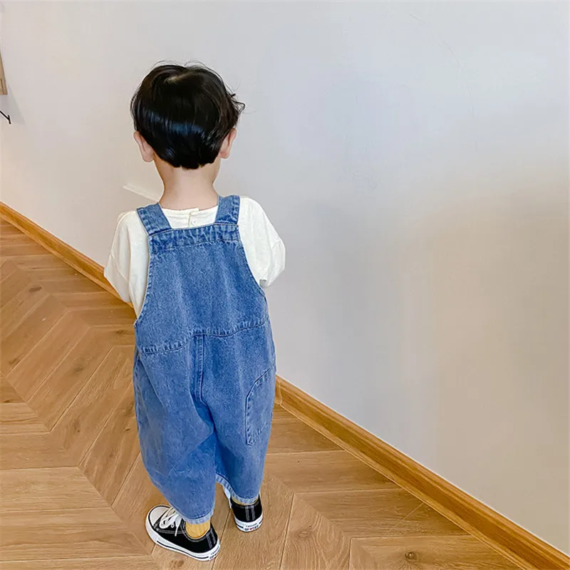2024 Autumn New Children Loose Overalls boys girls casual all-match denim Trousers Spring Fall Solid Outwear 1-7Y Kids bib pants - Image 2