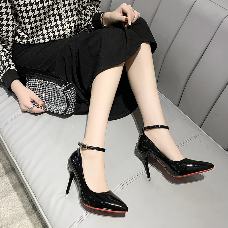 Aphixta Blcak Shoes Woman 10cm High Heel Pumps Buckle Thin Heels Women Shoes Wedding Party Sexy e Shoes Shoes Big Szie 45 - Image 4