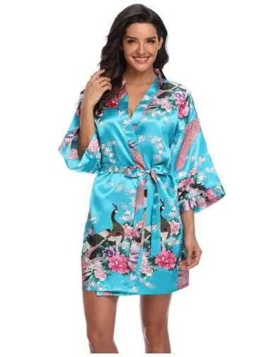 Sexy Print Kimono Gown Satin Women Bathrobe Bridal Wedding Gift Silky Sleepwear Nightdress Oversize 3XL Nightgown Homewear - Image 3