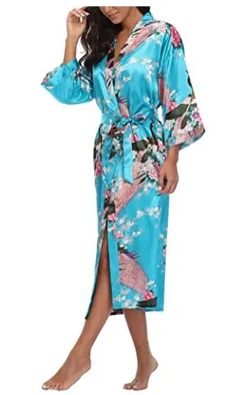 Sexy Women Long Robe With Pocket Wedding Bride Bridesmaid Dressing Gown Rayon Kimono Bathrobe Large Size S-XXXL Night Dress - Image 4