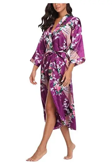 Sexy Women Long Robe With Pocket Wedding Bride Bridesmaid Dressing Gown Rayon Kimono Bathrobe Large Size S-XXXL Night Dress - Image 5
