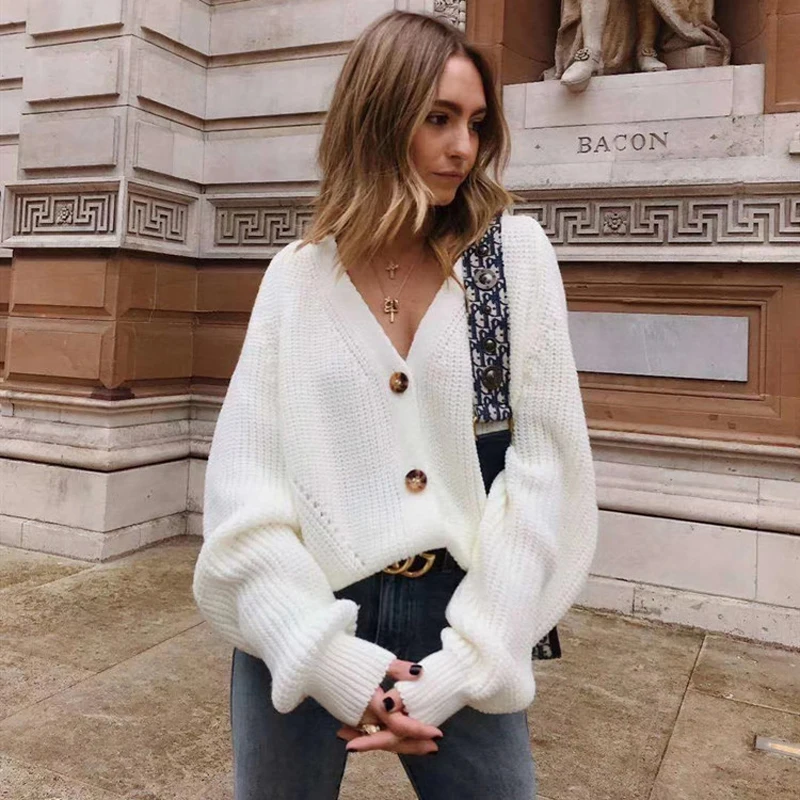 NEW Fashion Women Knitted Cardigans Sweater Fashion Autumn Long Sleeve Loose Coat Casual Button Thick V Neck Solid Female Tops - Image 5