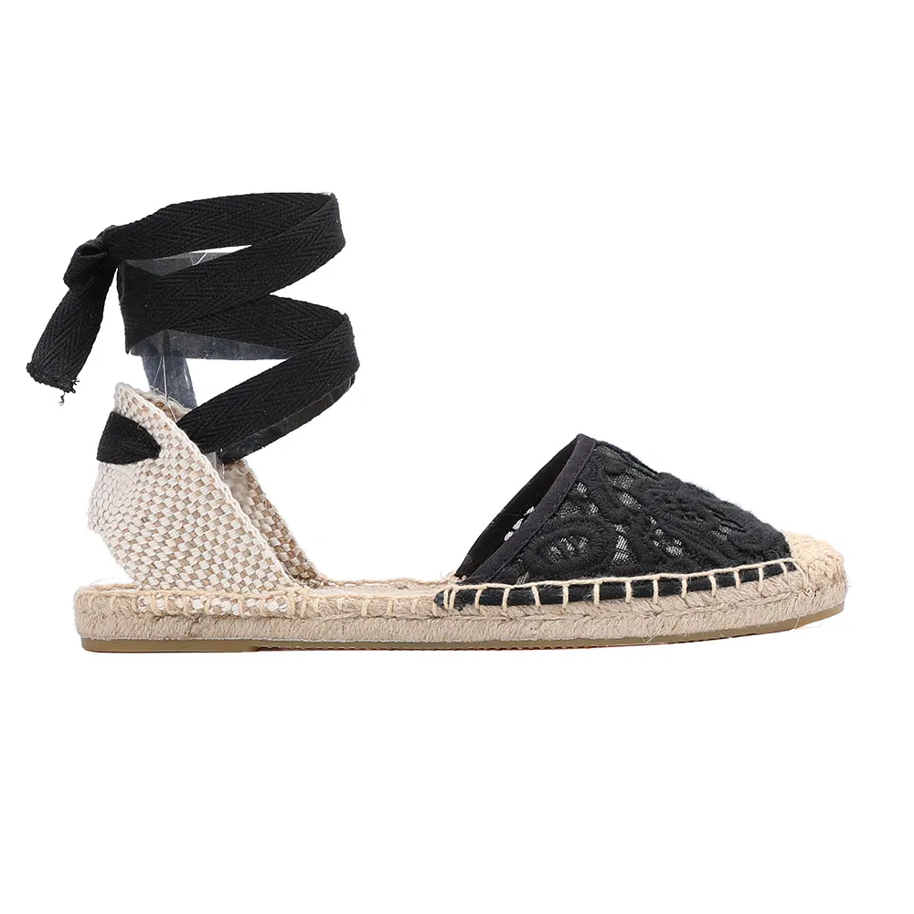 2021 New Arrival Lace T-strap Flat With Cotton Fabric Sandals Sapato Feminino Sapatos Mulher Womens Espadrilles Shoes - Image 3