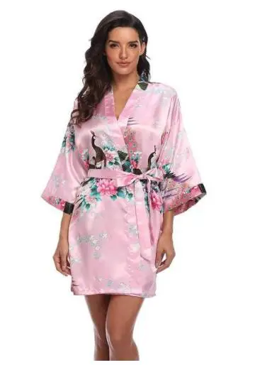 Sexy Print Kimono Gown Satin Women Bathrobe Bridal Wedding Gift Silky Sleepwear Nightdress Oversize 3XL Nightgown Homewear - Image 5