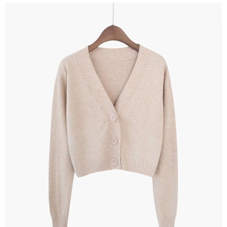Knitted Cropped Cardigan Women Korean Short Sweater Long sleeve Crop Top V neck Fashion Y2k Clothes Green Blue - Image 4
