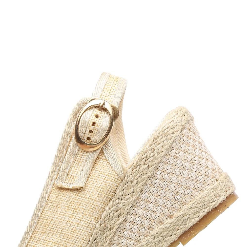 Veowalk Handmade Women Bowtie Peep Toe Linen Espadrilles Slingbacks Sandals 6cm Wedge Heel Ladies Plain Summer Platform Shoes - Image 6