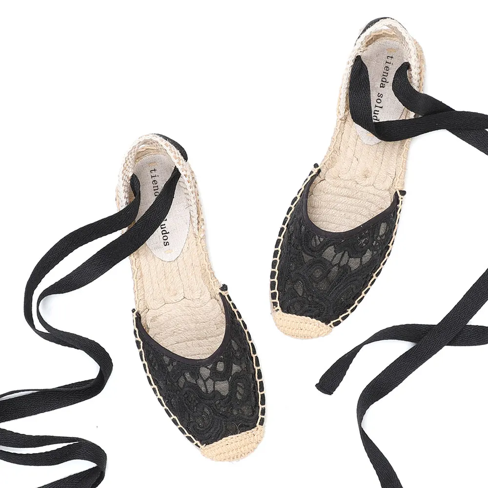 2021 New Arrival Lace T-strap Flat With Cotton Fabric Sandals Sapato Feminino Sapatos Mulher Womens Espadrilles Shoes - Image 5