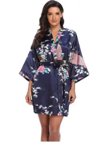 Sexy Print Kimono Gown Satin Women Bathrobe Bridal Wedding Gift Silky Sleepwear Nightdress Oversize 3XL Nightgown Homewear - Image 2