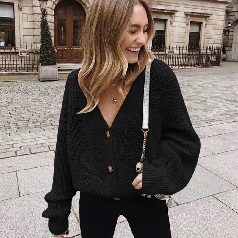 NEW Fashion Women Knitted Cardigans Sweater Fashion Autumn Long Sleeve Loose Coat Casual Button Thick V Neck Solid Female Tops - Image 3