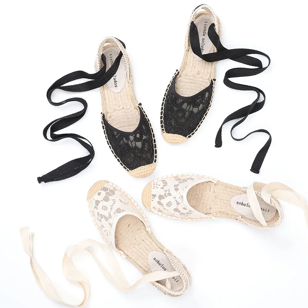 2021 New Arrival Lace T-strap Flat With Cotton Fabric Sandals Sapato Feminino Sapatos Mulher Womens Espadrilles Shoes - Image 2