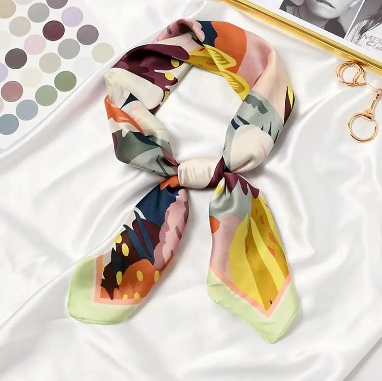2021 Blooming Flowers Print Square Scarf Women Bandana Hairband Lady Head Wraps Female Shawl Fashion Neckerchief - Image 3