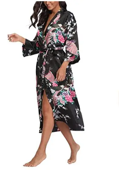 Sexy Women Long Robe With Pocket Wedding Bride Bridesmaid Dressing Gown Rayon Kimono Bathrobe Large Size S-XXXL Night Dress - Image 3
