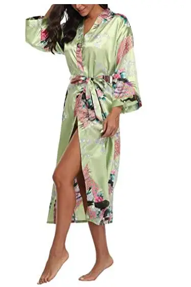Sexy Women Long Robe With Pocket Wedding Bride Bridesmaid Dressing Gown Rayon Kimono Bathrobe Large Size S-XXXL Night Dress - Image 6