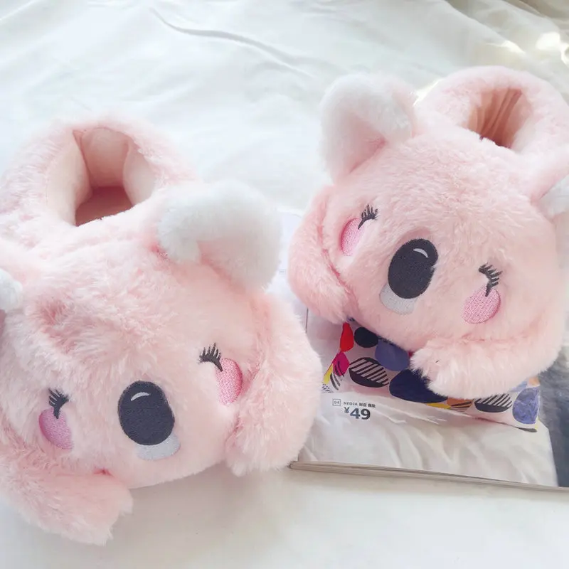 Cute Pink Gray Koala Cartoon Animal Plush Slippers Female Winter Warm Koala Home Woman Slipper - Image 2