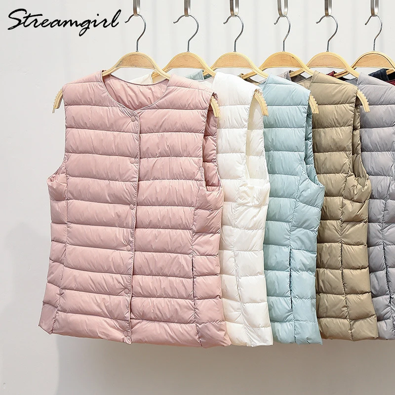 Duck Down Vest Women Outerwear Ultra Light Jacket Women 2019 Sleeveless Ultra Thin Down Jacket Female Women's Warm Vest Winter - Image 4