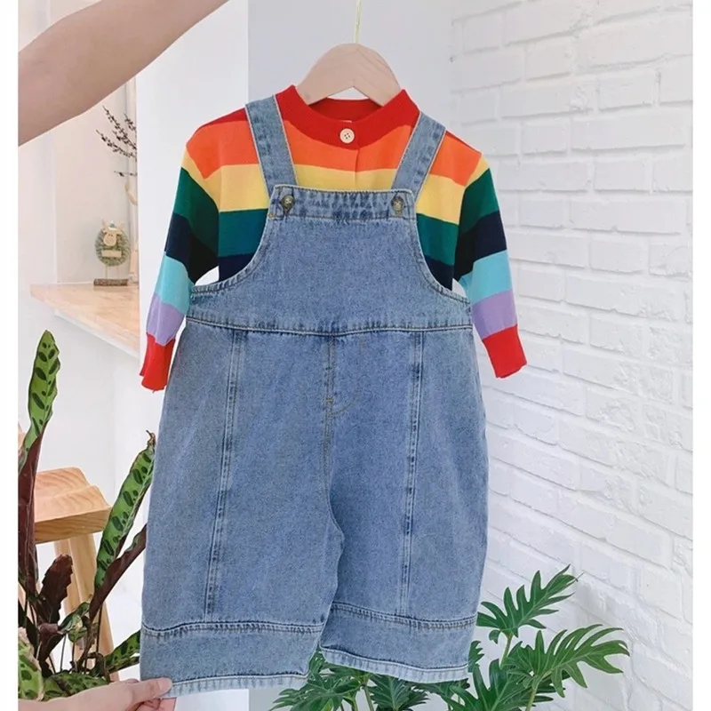 2024 Autumn New Children Loose Overalls boys girls casual all-match denim Trousers Spring Fall Solid Outwear 1-7Y Kids bib pants - Image 4