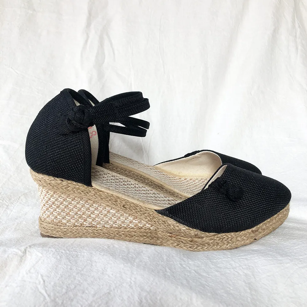 Veowalk Vintage Women Sandals Casual Linen Canvas Wedge Sandials Summer Ankle Strap 6cm Med Heel Platform Pump Espadrilles Shoes - Image 4