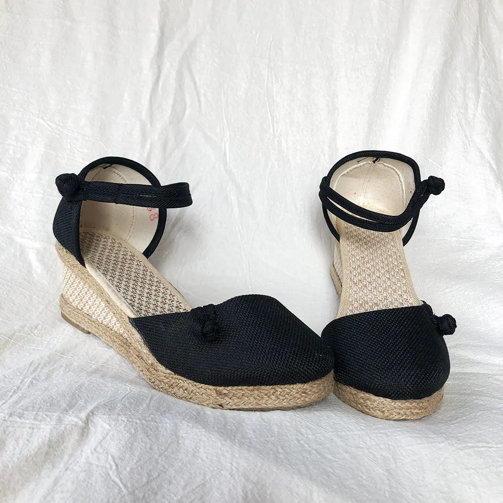 Veowalk Vintage Women Sandals Casual Linen Canvas Wedge Sandials Summer Ankle Strap 6cm Med Heel Platform Pump Espadrilles Shoes - Image 2