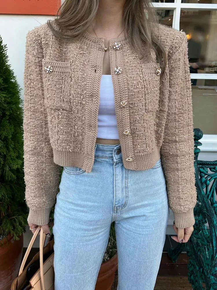 Zoki Sweet Women Vintage Cardigan Sweaters American Casual Long Sleeve O Neck Tops Fall Retro Female Single Breasted Cardigan - Image 2