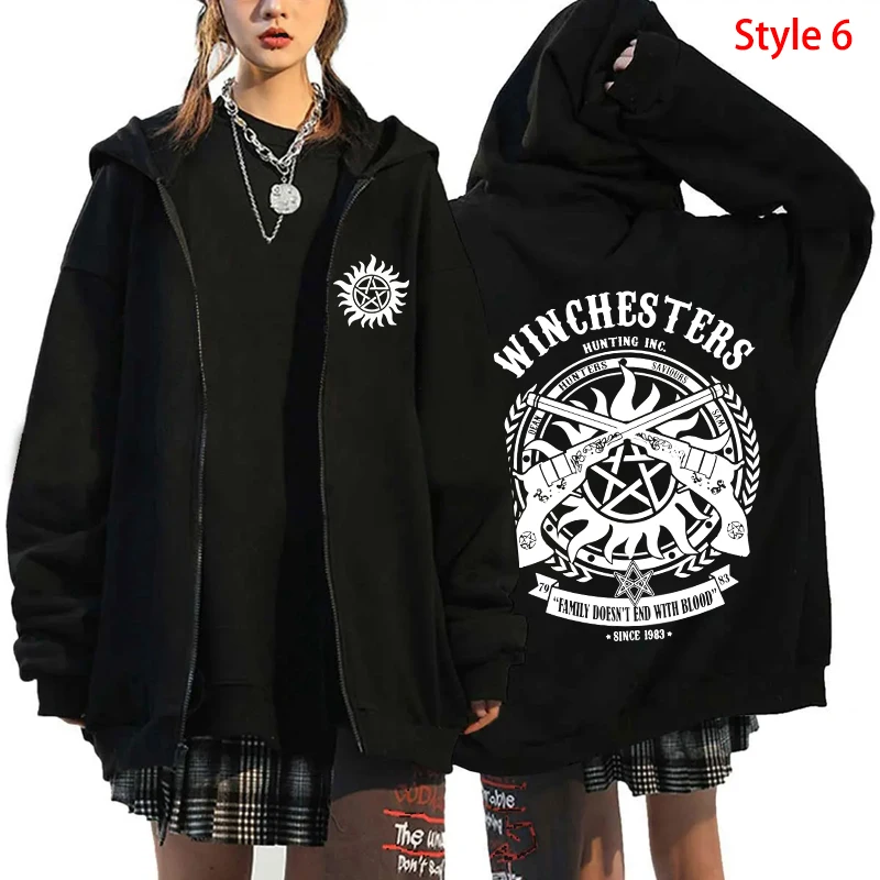 Fashion Unisex Autumn Winter Coat Supernatural Print Zipper Hoodie Casual Long Sleeve Tops Women Men Harajuku Zipper Sweatshirt - Image 3