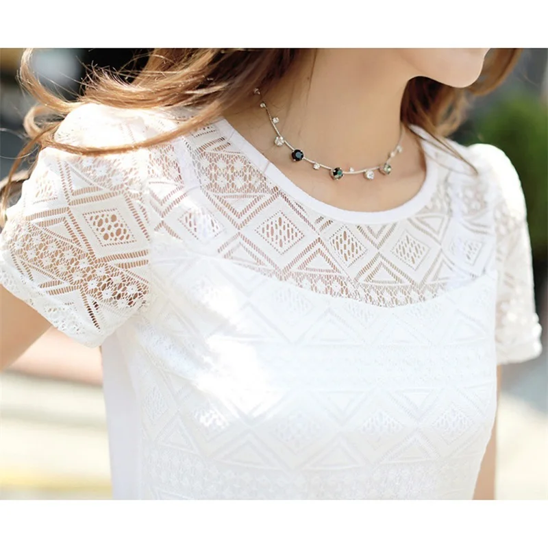 Women Summer Chiffon Blouse Lace Crochet Female Korean Shirts Ladies Blusas Tops Shirt White Blouses Slim Fit Tops 2024 New - Image 4