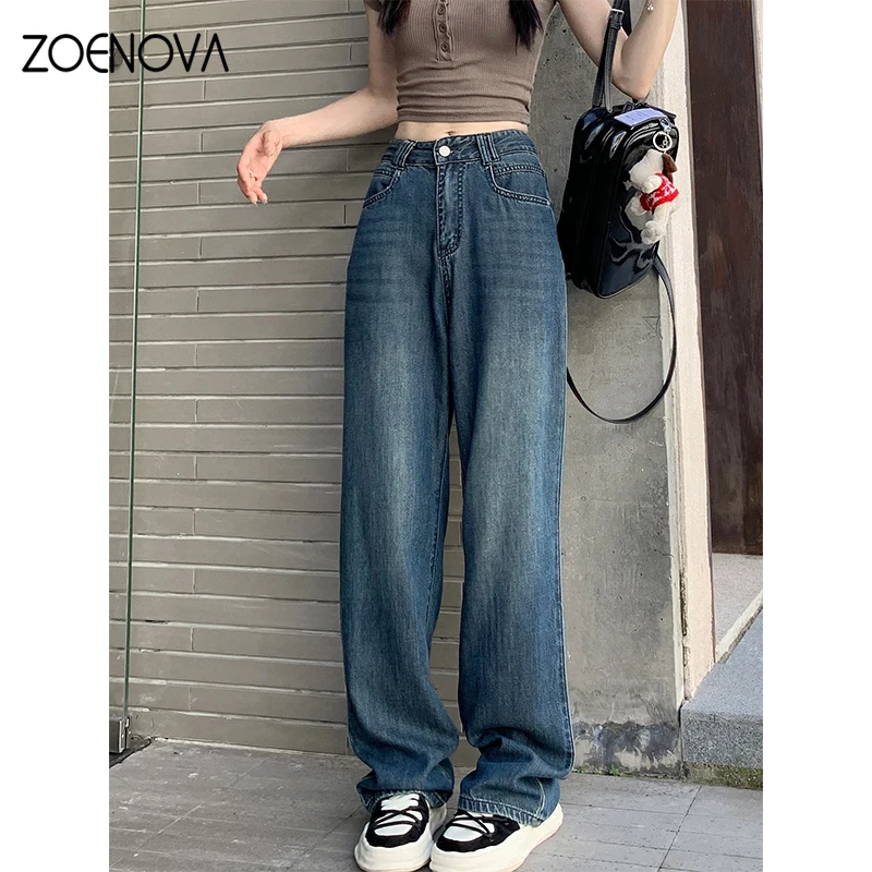 ZOENOVA Maillard 2024 Spring Autumn Fashion Simple Women's Jeans Casual Retro Loose Straight Wide Leg Pants Floor Mopping Jean - Image 4
