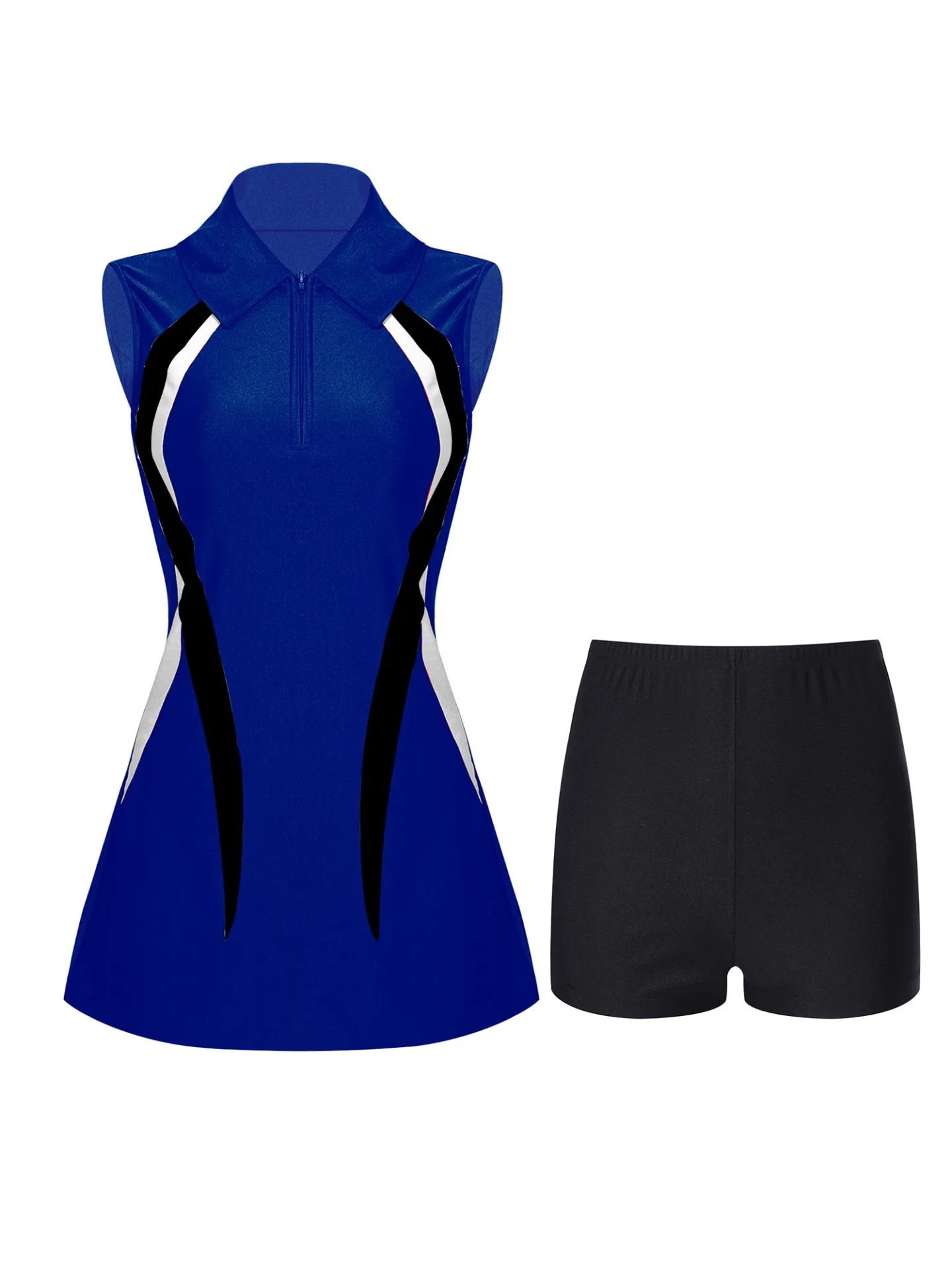 Womens Tennis Dresss Badminton Golf Outfit Sports Set Sportswear Outdoor Activities Sleeveless Zipper Athletic Dress with Shorts - Image 2