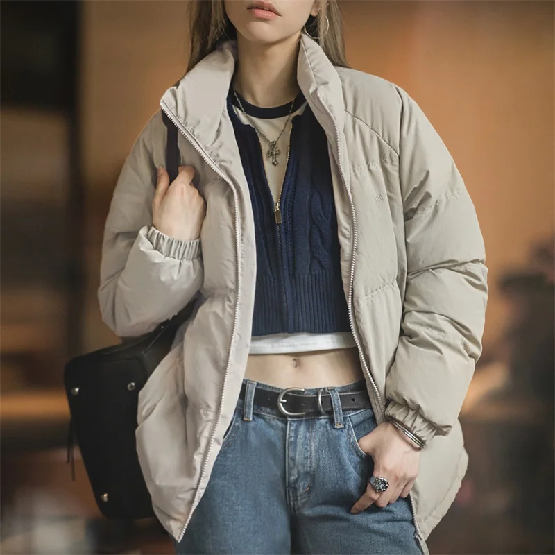 Maden Women Down Jacket Autumn Winter 90% White Duck Down Thickened and Warm Stand Collar Outerwear Coat Windproof Jacket - Image 3