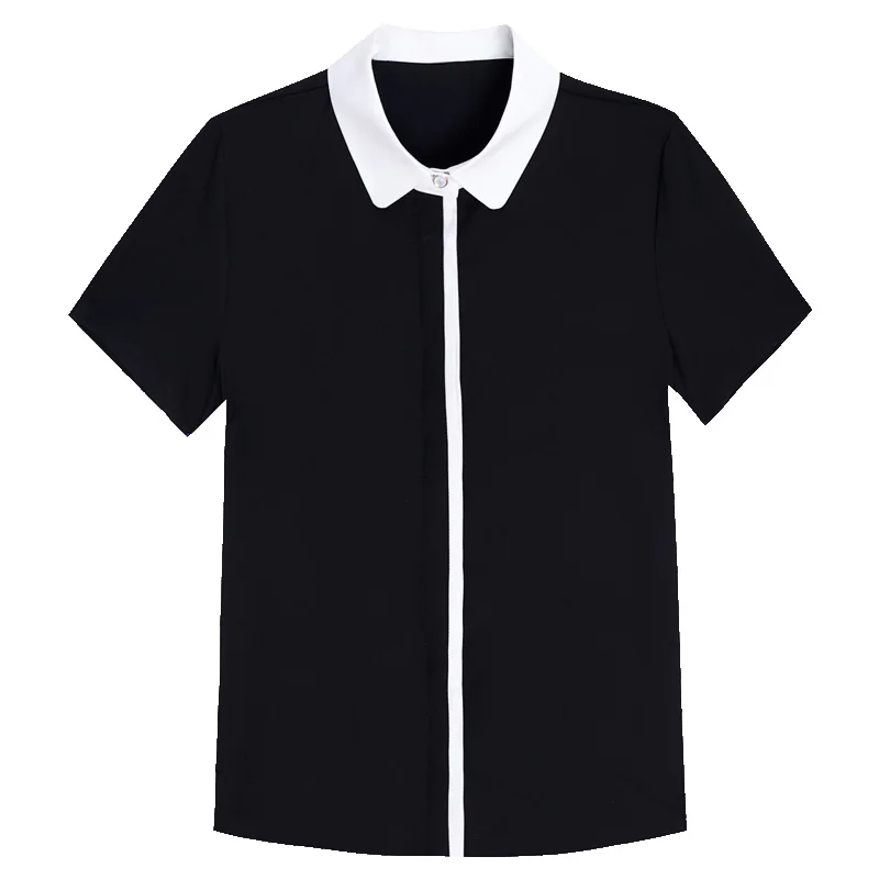 Summer New Women'S Short Sleeved Patchwork Temperament Chiffon Shirt Korean Fashionable Versatile Lapel Professional Top Female - Image 6