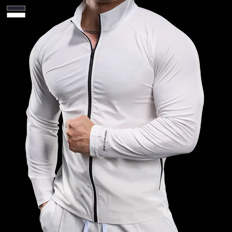 Men's Sports Gym Jacket Running Fitness Training Long Sleeve Stretch Slim Standing Collar Tight Muscle Training Quick Dry Coat - Image 6